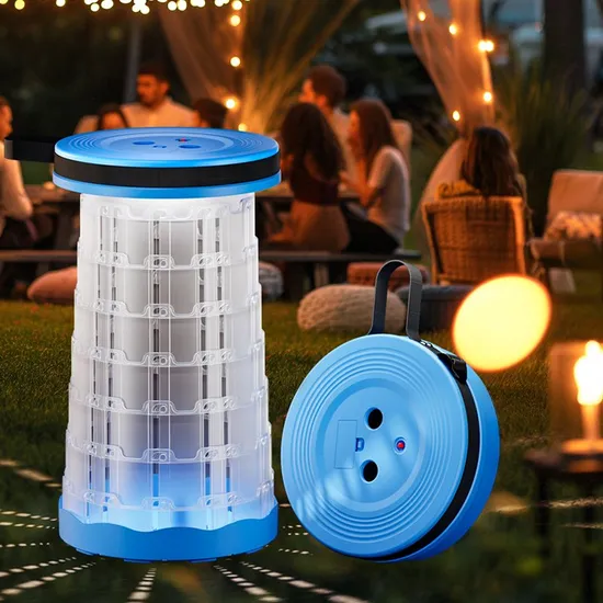 Upgraded LED Light Collapsible Stool Folding Portable Stool for Fishing Traveling 