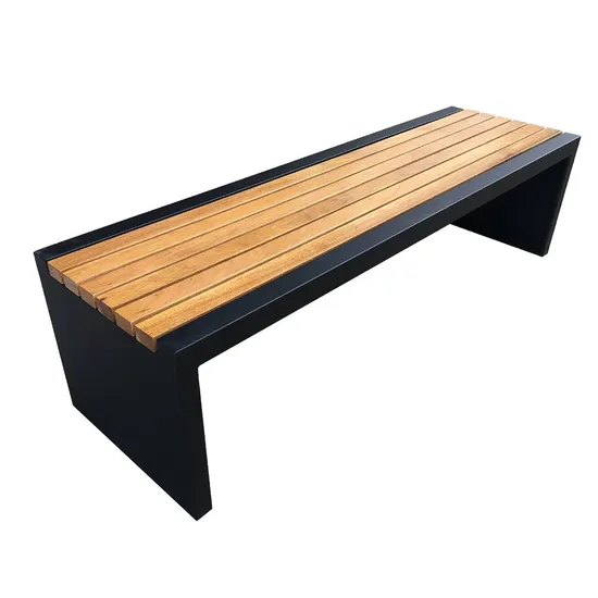 Modern Stainless Steel Begonia Wood Park Chair Outdoor Courtyard Leisure Sun Protection Bench Long Seat 