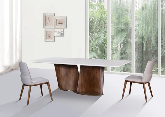 Nordic Modern Wooden Home Natural Marble Stainless Steel Base Dining Furniture Table 