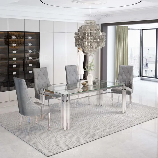 Elegant Grey Marble Dining Table with Stainless Steel Dining Table Sets 