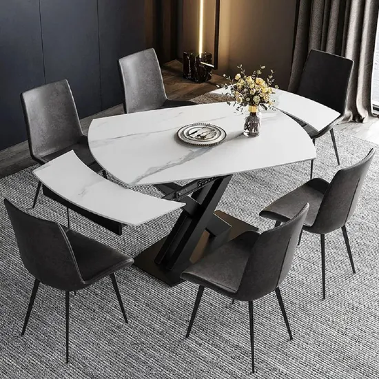 Factory Customized Extension Modern Banquet Glass Dining Chair Table 