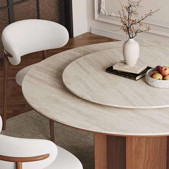 Luxury Fixed Round Wood Legs Dinner Table Modern Sintered Stone Top Dinning Table Dining Room Table for Home 