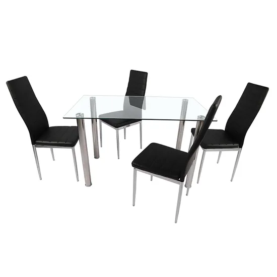 Hot Selling Modern Home Furniture Glass Metal Dining Table Set 