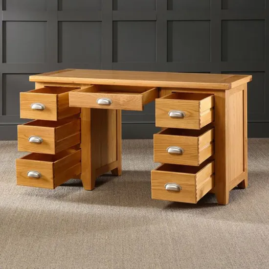 Solid Oak with MDF Veneer Natural Wooden Extending Dining Table, Home Dining Room Restaurant Rectangle Large Extension Table, for 6