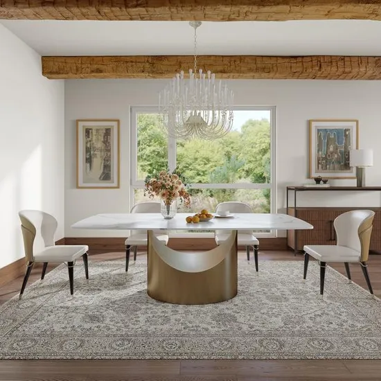 Sintered Stone Tabletop, Bronze Carbon Steel Leg Dining Table 70.87