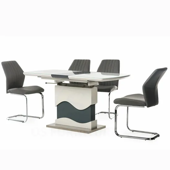 Factory Cheap Modern MDF White Extendable Tempered Glass Extension Dining Table 