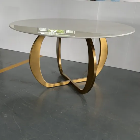 Elegant Round Gold Stainless Steel Table with Artificial Marble Top 