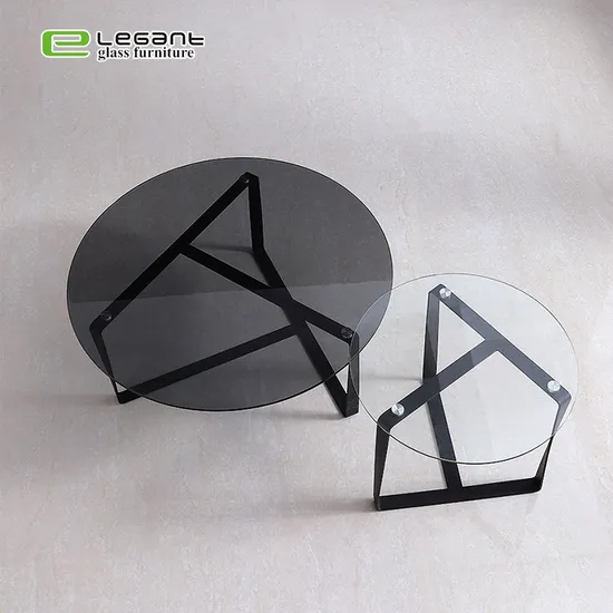 Clear and Grey Round Glass Coffee Table 