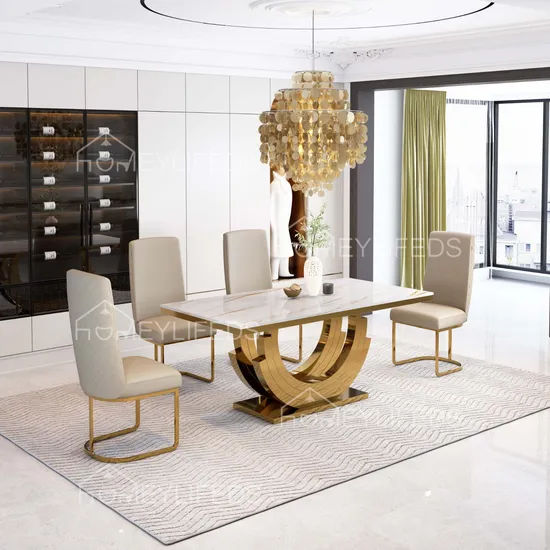 Home Furniture Modern Dining Room Set Marble Dining Table with 6 Chairs Made in Foshan 