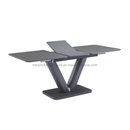 Factory Direct Supply Hot Selling Grey Painting MDF Extension One Hand Dining Room Furniture Dining Table with Matt Glass on Top 
