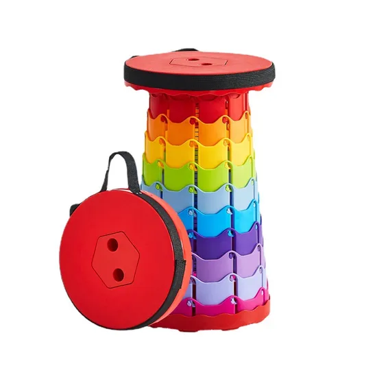 Outdoor Camping Chair Round Plastic Collapsible Telescopic Portable Folding Stool 