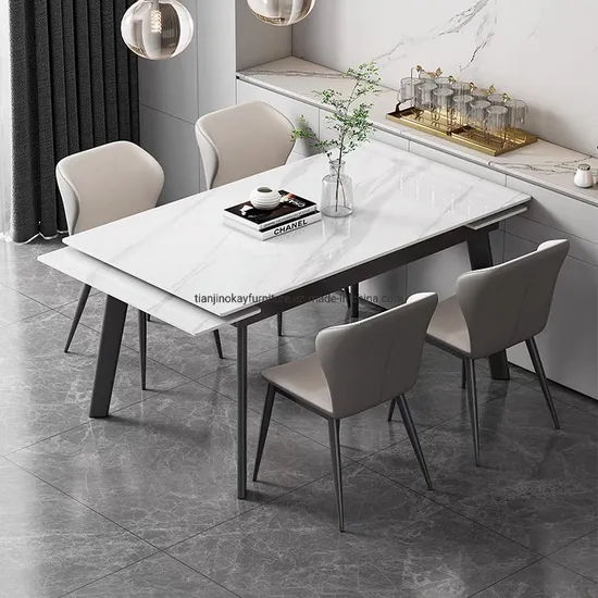 Okay Furniture New Design Nordic Style Space Saving Sintered Stone Black Extension Square Dining Table 