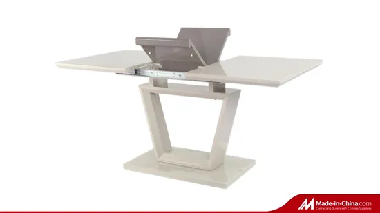 MDF Extension Super White Glass Dining Table with Wood Transfered Legs 