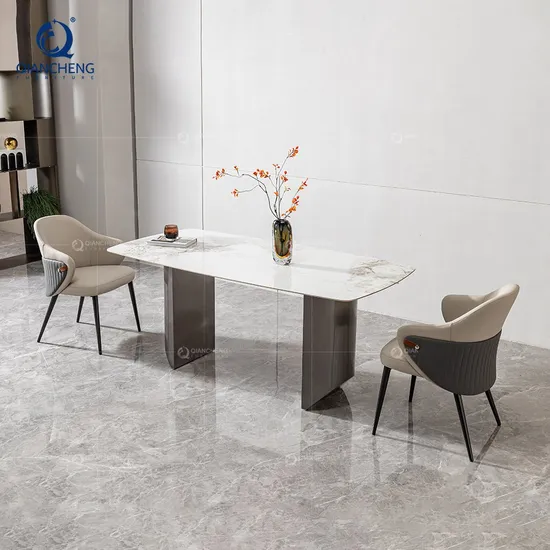 Factory Price Furniture Black Stainless Steel Base 6 Seater White Marble Dining Table 