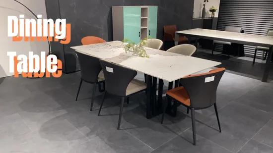 Modern Luxury Gold Marble Dining Table Set with Chair Stainless Steel Base 