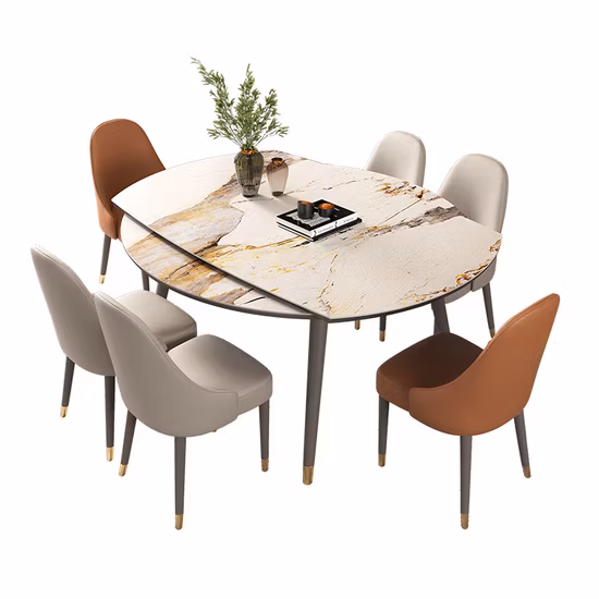 Modern Adjustable Height 8 Seats Slab Extension Live Edge Kitchen Dining Room Table for Sale