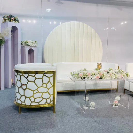 Wedding Furniture Velvet Sofa Chair with Gold Stainless Steel Frame 