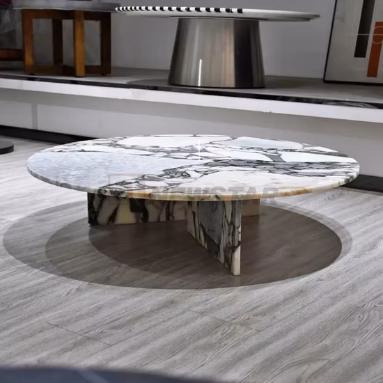Modern Simple Travrtine Table Natural Marble Living Room Furniture Round Side Table Calacatta Viola Marble Coffee Table