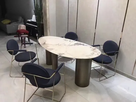 Retro Style Fixed Solid Marble Dining Table and Marble Base 