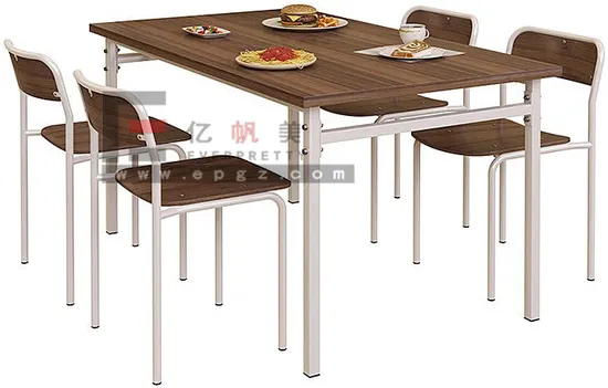 School Canteen Dining Rooms Furniture Fixed Wooden Tabletop Metal Tube Table with Chair for 4 People 