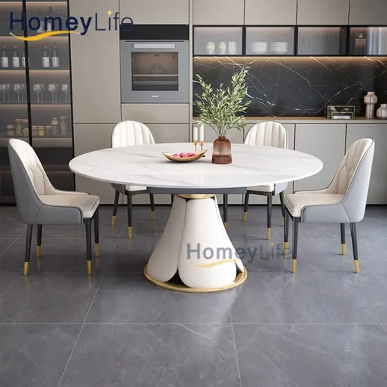 Fixed Rectangular Solid Marble Top and Marble Base Dining Table 