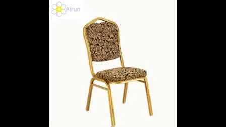Gold Metal Red Upholstered Hall Party Wedding Hotel Restaurant Event Banquet Church Conference Exhibition Dining Stackable Chair 