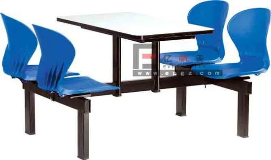 School Cafeteria Dining Room Hall Restaurant Cantten Furniture Wooden Fixed Metal Frame Table with 4 8 12 Plastic Chair 