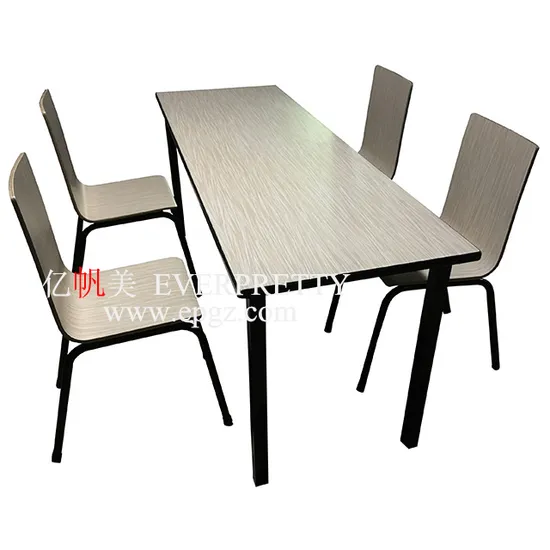 School Canteen Cafe Cafeteria Dining Rooms Furniture Fixed Wooden Fiberglass Metal Frame Table with 4 Chair for 4 People 