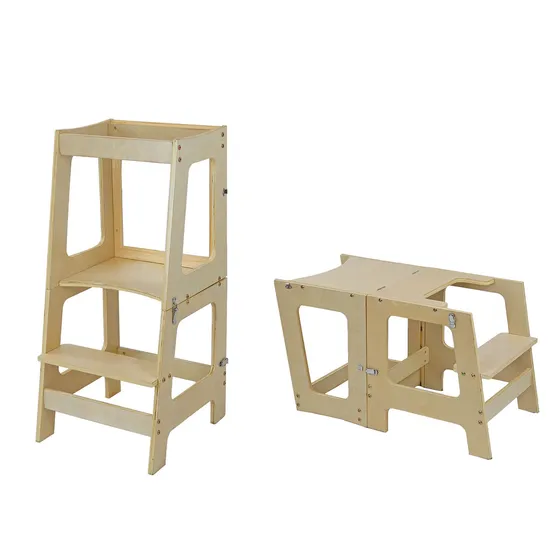 Solid Pine Wood Kitchen Helper Step with Children Stool Adjustable Wood Learning Tower 